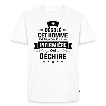 Cet Homme Est Déjà Pris Par Une Infirmière - T-shirt Premium bio Homme - blanc - Devant - Nico (187cm)
