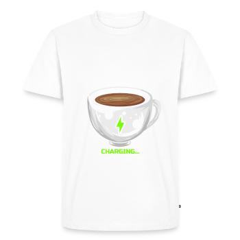 Le café recharge les batteries - T-shirt Premium bio Homme - blanc - Devant - Nico (187cm)