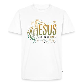 Jesus,Saxophone,Music,Religious. - Men's Premium Organic T-Shirt - white - Front - Nico (187cm)