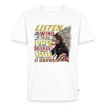 Le vent parle Le silence parle Le cœur connaît les Indiens - T-shirt Premium bio Homme - blanc - Devant - Nico (187cm)