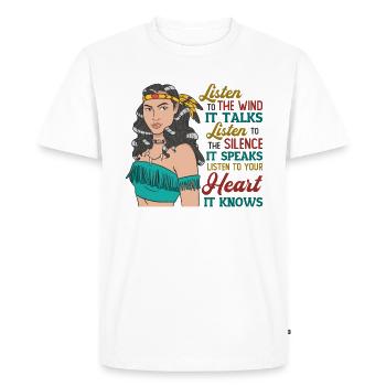 Le vent parle Le silence parle Le cœur connaît les Indiens - T-shirt Premium bio Homme - blanc - Devant - Nico (187cm)