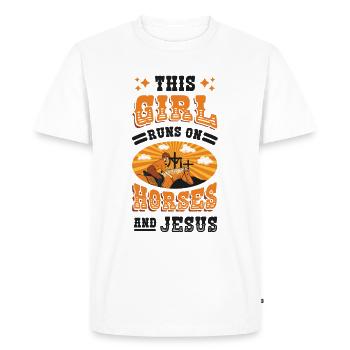 Cette fille court sur des chevaux et Jésus. - T-shirt Premium bio Homme - blanc - Devant - Nico (187cm)