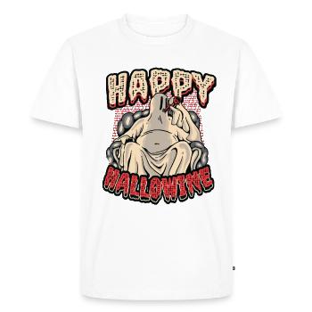 Happy Halloween ghost drinks wine - Men's Premium Organic T-Shirt - white - Front - Nico (187cm)