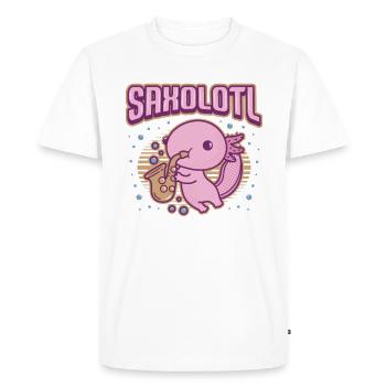 Saxolotl, axolotl plays saxophone. - Men's Premium Organic T-Shirt - white - Front - Nico (187cm)