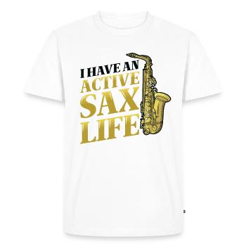J’ai une vie active de saxophone, le saxophone jazz. - T-shirt Premium bio Homme - blanc - Devant - Nico (187cm)