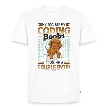 Dog Bytes Code Computer Joke Programmation - T-shirt Premium bio Homme - blanc - Devant - Nico (187cm)