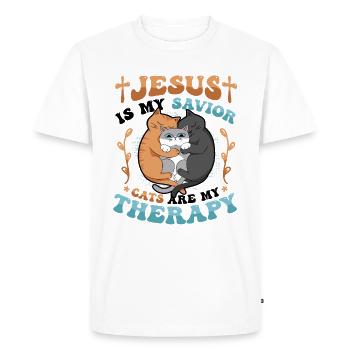Jésus est mon Sauveur, les chats sont ma thérapie. - T-shirt Premium bio Homme - blanc - Devant - Nico (187cm)