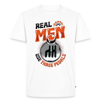 Real men use three pedals auto shifting - Men's Premium Organic T-Shirt - white - Front - Nico (187cm)