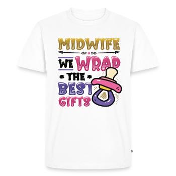 Sage-femme Nous emballons les meilleurs cadeaux - T-shirt Premium bio Homme - blanc - Devant - Nico (187cm)