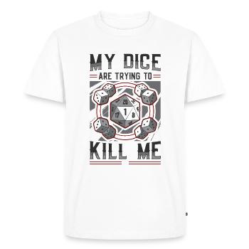 Mes dés essaient de me tuer - T-shirt Premium bio Homme - blanc - Devant - Nico (187cm)