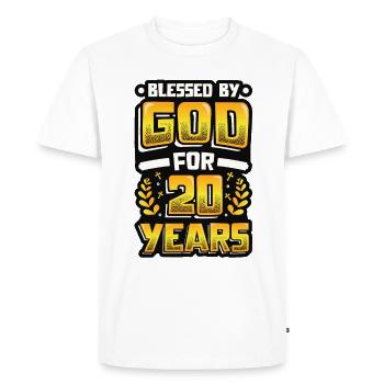 Religious by God for 20 years - Men's Premium Organic T-Shirt - white - Front - Nico (187cm)