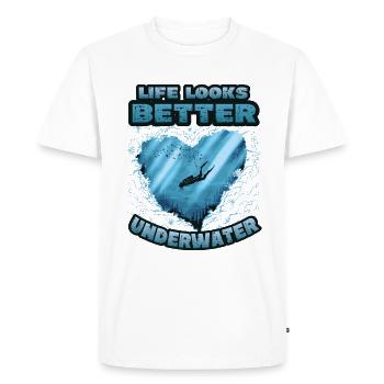 La vie semble meilleure sous l’eau, plongée - T-shirt Premium bio Homme - blanc - Devant - Nico (187cm)