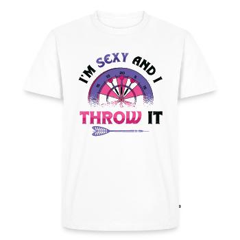 Je suis sexy et je lance une fléchette - T-shirt Premium bio Homme - blanc - Devant - Nico (187cm)