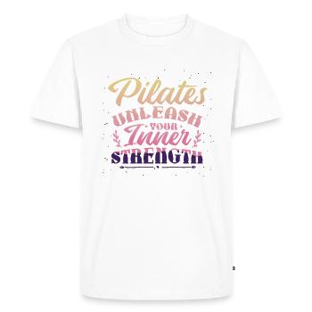 Pilates, unleash your inner strength - Men's Premium Organic T-Shirt - white - Front - Nico (187cm)