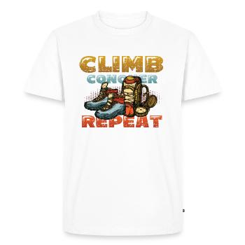 Escalade, conquête, répétition, alpinisme - T-shirt Premium bio Homme - blanc - Devant - Nico (187cm)