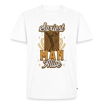 Saxiest Man Alive, drôle de saxophone - T-shirt Premium bio Homme - blanc - Devant - Nico (187cm)
