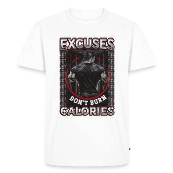 Excuses, Burning, No Calories, Staff - Men's Premium Organic T-Shirt - white - Front - Nico (187cm)