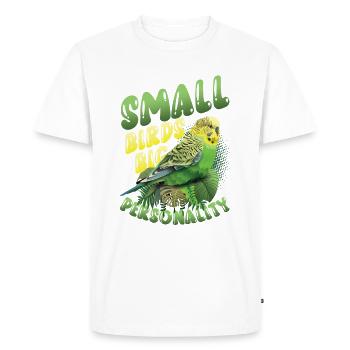 Small Birds Big Personality, Budgie - Men's Premium Organic T-Shirt - white - Front - Nico (187cm)