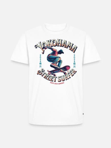 Yokohama Street Surfer - Skate like a Samurai - Men's Premium Organic T-Shirt - white