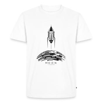 Atterrissage sur la Lune : Vol d’une fusée au-dessus de la surface lunaire - T-shirt Premium bio Homme - blanc - Devant - Nico (187cm)