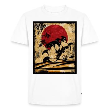 Renard à neuf queues Art rétro japonais - T-shirt Premium bio Homme - blanc - Devant - Nico (187cm)
