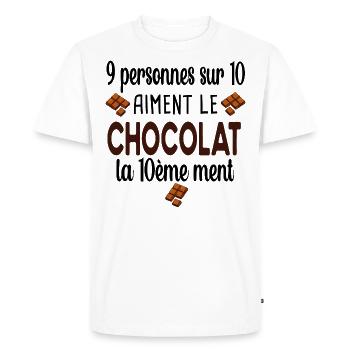 Chocolat Cadeau Humour Gourmand Régime Femme - T-shirt Premium bio Homme - blanc - Devant - Nico (187cm)