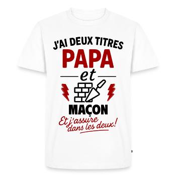 Papa Maçon cadeau fête des pères Noël - T-shirt Premium bio Homme - blanc - Devant - Nico (187cm)