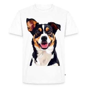 Cheerful Tricolor Dog Smiling Funny Dog - Men's Premium Organic T-Shirt - white - Front - Nico (187cm)