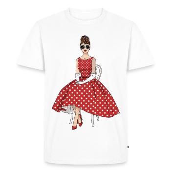 Vintage Polka Dot Dress Fifties - Men's Premium Organic T-Shirt - white - Front - Nico (187cm)