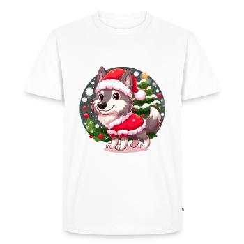 Chiot loup mignon en tenue de Noël - T-shirt Premium bio Homme - blanc - Devant - Nico (187cm)