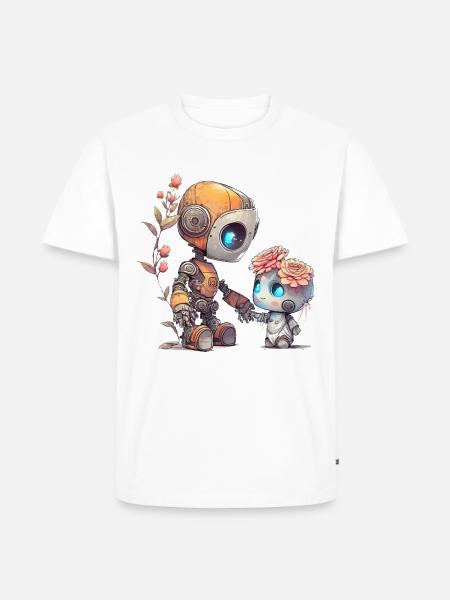 Cute robot with child - Men's Premium Organic T-Shirt - white