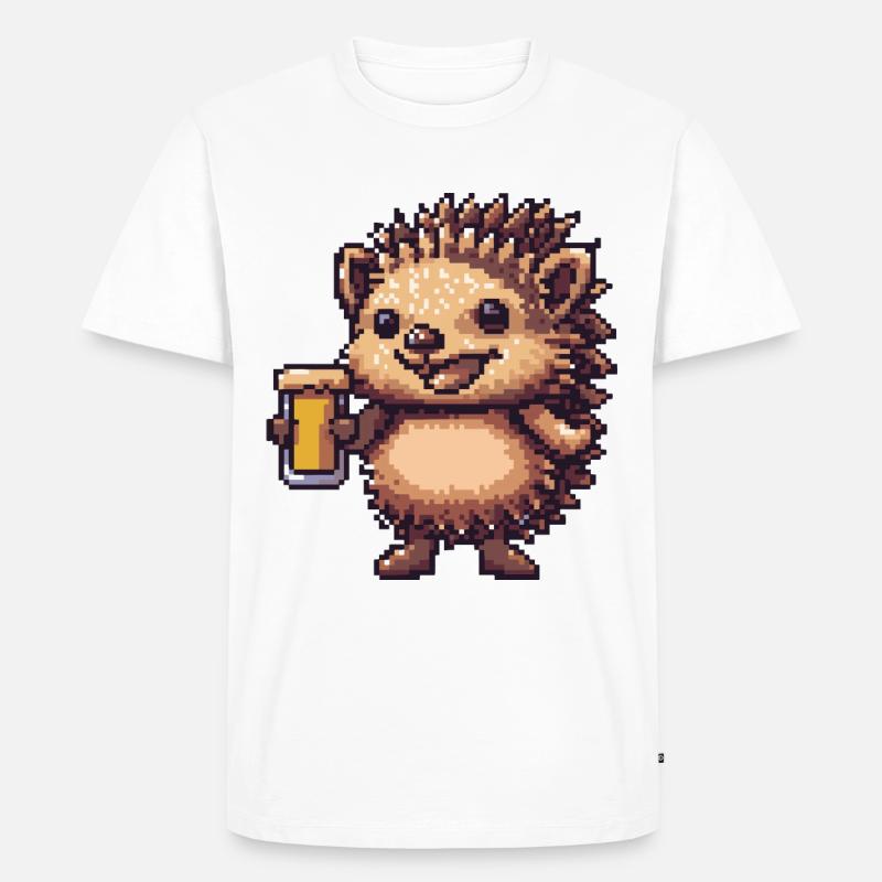 Igel Bier Pixel - Männer Premium Bio T-Shirt - Weiß