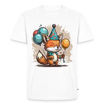 Playful Celebration: Fox with Balloons - Men's Premium Organic T-Shirt - white - Front - Nico (187cm)