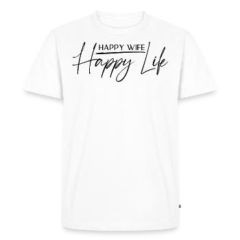 Femme heureuse, vie heureuse - T-shirt Premium bio Homme - blanc - Devant - Nico (187cm)