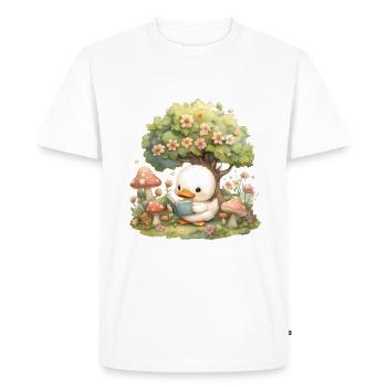 Kawaii Duck Reading Under Tree Mushrooms - Men's Premium Organic T-Shirt - white - Front - Nico (187cm)