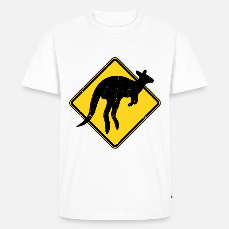 Känguru Australien Warnung Kangaroo Crossing - Männer Premium Bio T-Shirt - Weiß