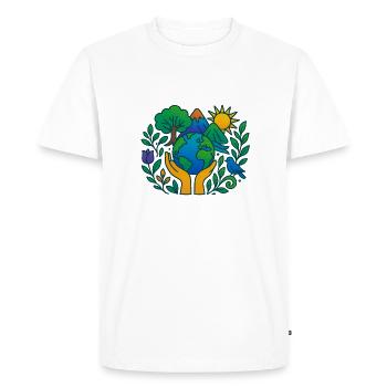 Planète Terre - La nature de la Terre entre nos mains - T-shirt Premium bio Homme - blanc - Devant - Nico (187cm)