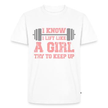 Drôle je soulève comme une fille haltérophilie - T-shirt Premium bio Homme - blanc - Devant - Nico (187cm)