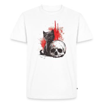 Cute Emo Gothic Kitten and Skull - Men's Premium Organic T-Shirt - white - Front - Nico (187cm)