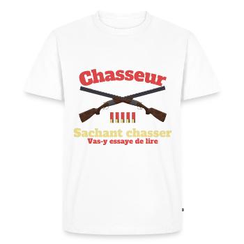 Chasseur sachant chasser la chasse avec humour - T-shirt Premium bio Homme - blanc - Devant - Nico (187cm)