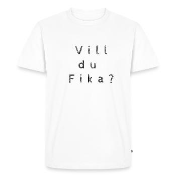 Funny Swedish sentence - Vill du Fika? - Men's Premium Organic T-Shirt - white - Front - Nico (187cm)