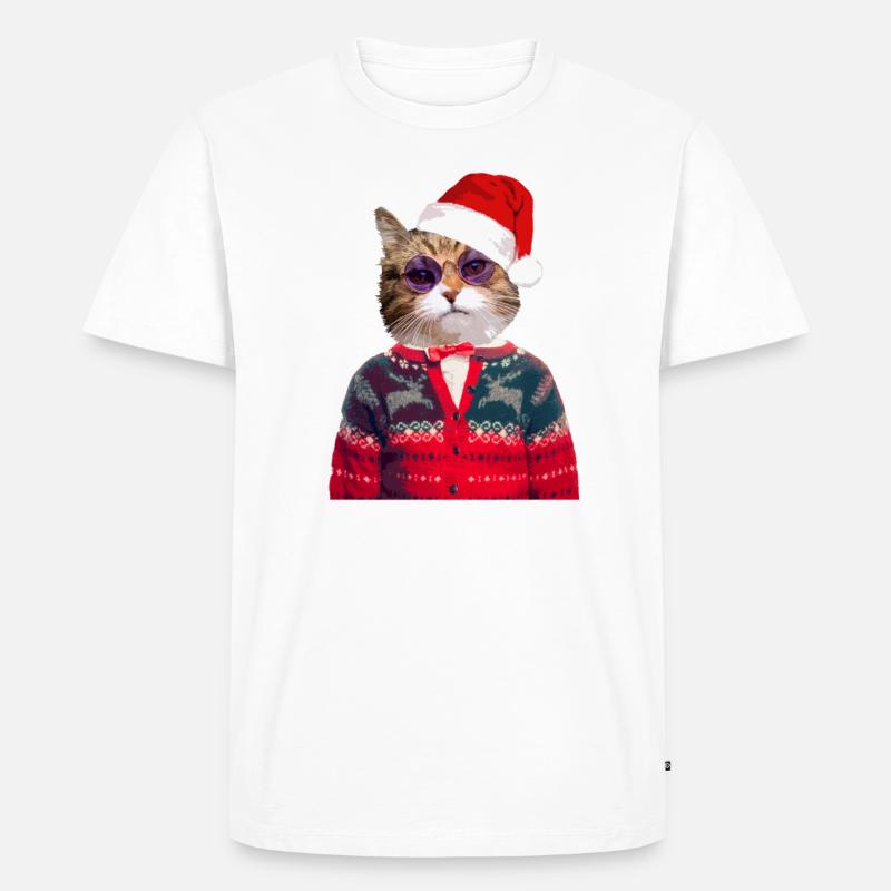 Katze im hässlichen Weihnachtspullover - Männer Premium Bio T-Shirt - undefined