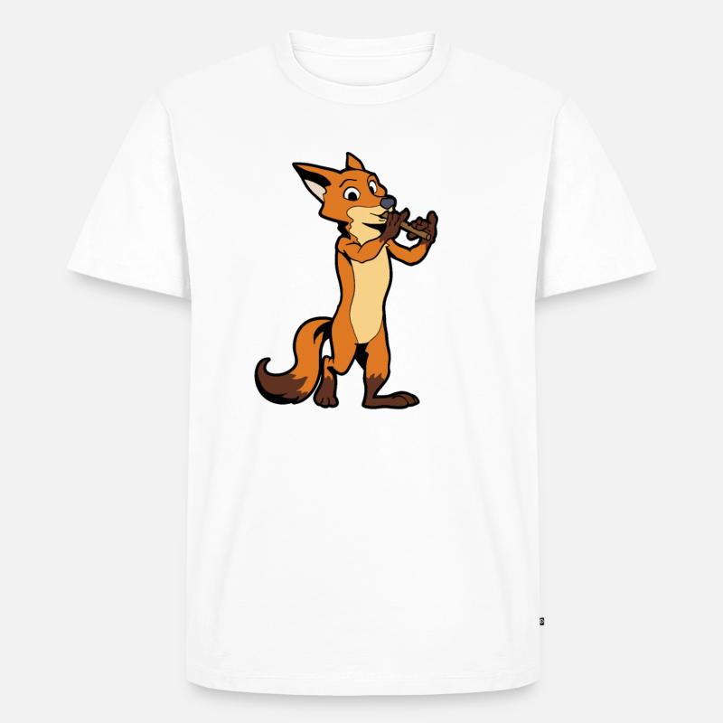 Comic Fuchs spielt Flöte - Männer Premium Bio T-Shirt - Weiß
