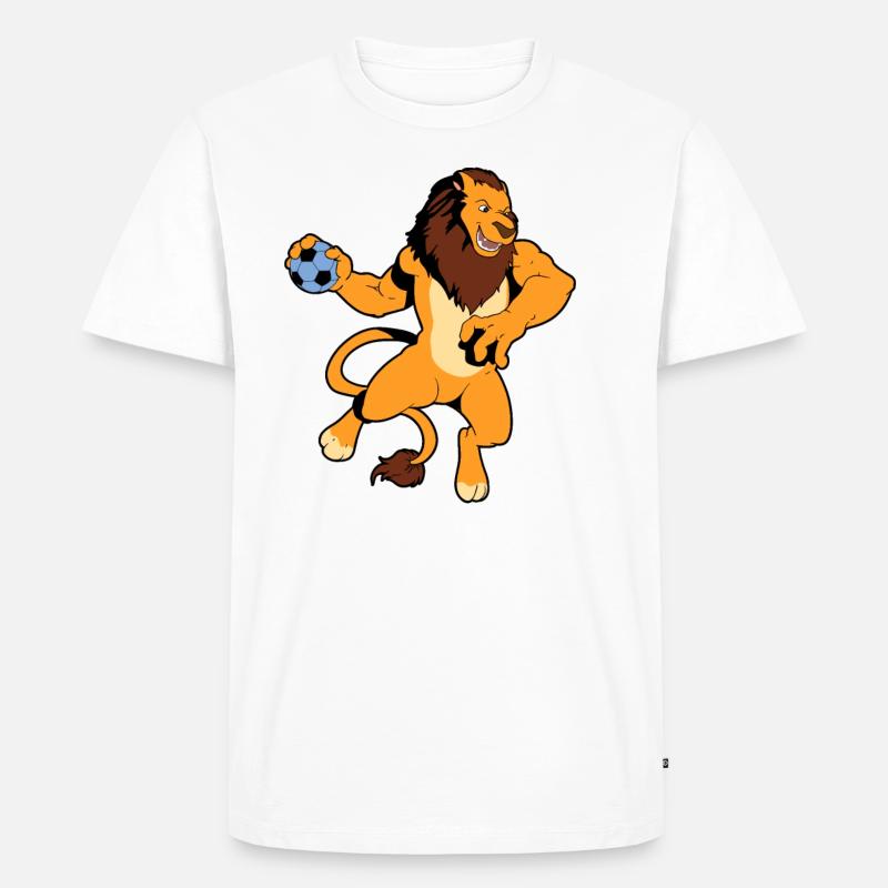 Comic Löwe spielt Handball - Männer Premium Bio T-Shirt - Weiß