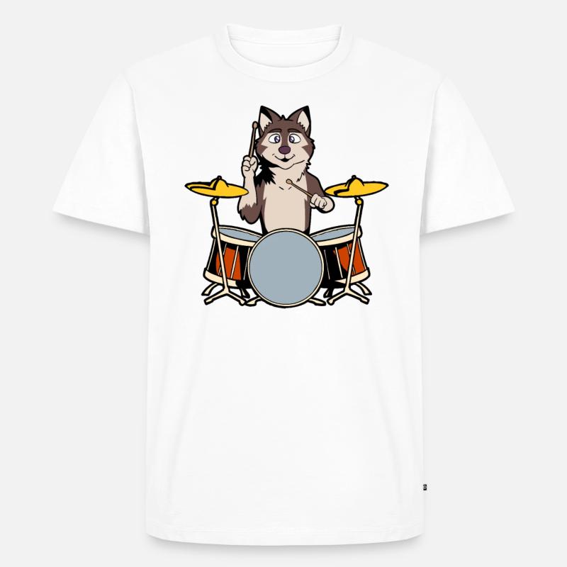 Comic Wolf Schlagzeuger - Männer Premium Bio T-Shirt - Weiß