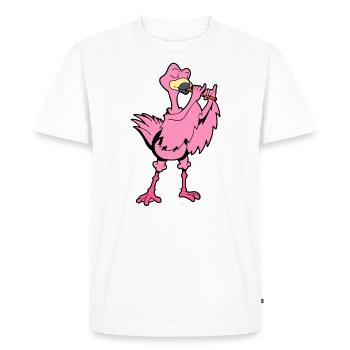 Cartoon Flamingo - Flute Player - Men's Premium Organic T-Shirt - white - Front - Nico (187cm)