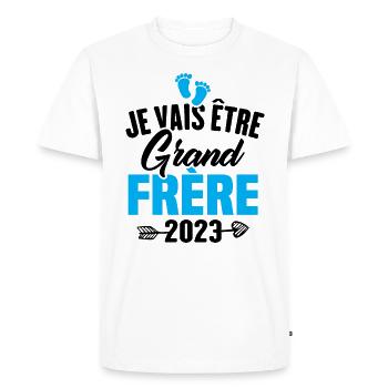 Cadeau Je vais être grand frère 2023 - T-shirt Premium bio Homme - blanc - Devant - Nico (187cm)