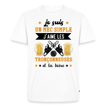 J'aime les Tronçonneuses et la Bière Cadeau - T-shirt Premium bio Homme - blanc - Devant - Nico (187cm)