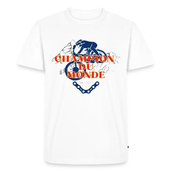Champion vtt autocollant - T-shirt Premium bio Homme - blanc - Devant - Nico (187cm)
