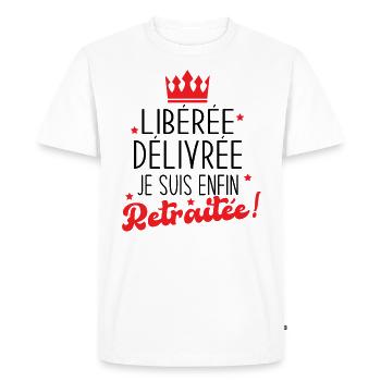 Libérée Délivrée Je suis Enfin Retraitée Cadeau - T-shirt Premium bio Homme - blanc - Devant - Nico (187cm)
